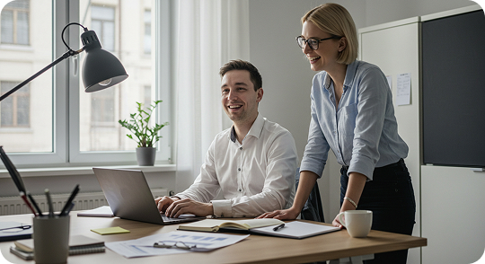 Colegas de trabalho colaborando em um projeto no escritório